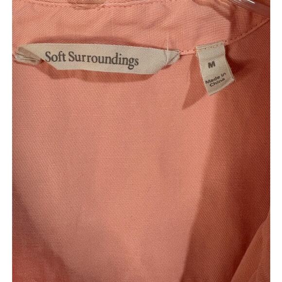 Soft Surroundings Peach Linen Blend Roll Tab Sleeve Shirt Dress Size Medium - Picture 7 of 9